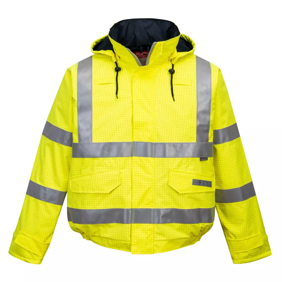 Portwest S773YER, Bizflame Rain Hi-Vis Antistatic FR Bomber Jacket, Yellow, image 1, gallery thumbnail
