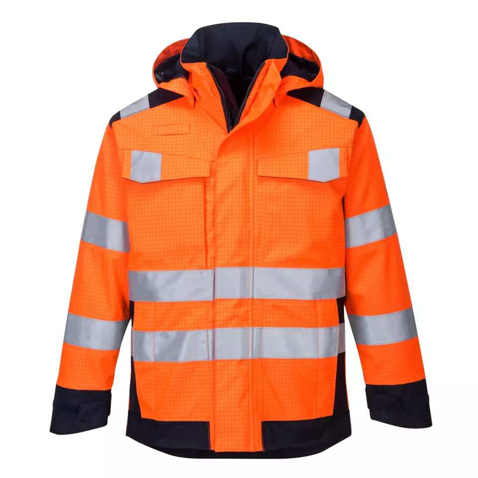 Portwest MV70ONR, Modaflame Rain Multi Norm Arc Jacket, Orange/Navy, image 1, gallery thumbnail