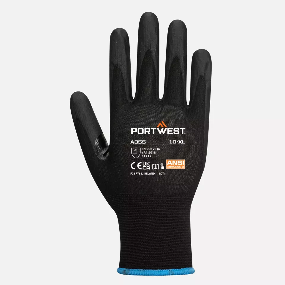 Portwest A355K8R, NPR15 Nitrile Foam Touchscreen Glove, Black, image 1, gallery thumbnail