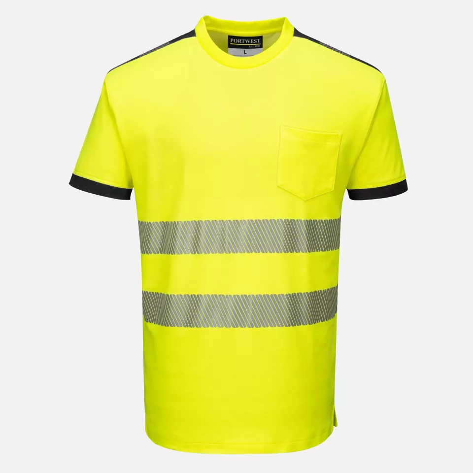 Portwest T181YBR, PW3 Hi-Vis Cotton Comfort T-Shirt S/S, Yellow/Black, image 1, gallery thumbnail