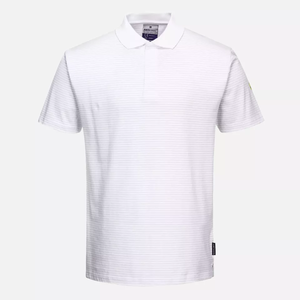 Portwest AS21WHR, Anti-Static ESD Polo Shirt S/S, White, image 1, gallery thumbnail