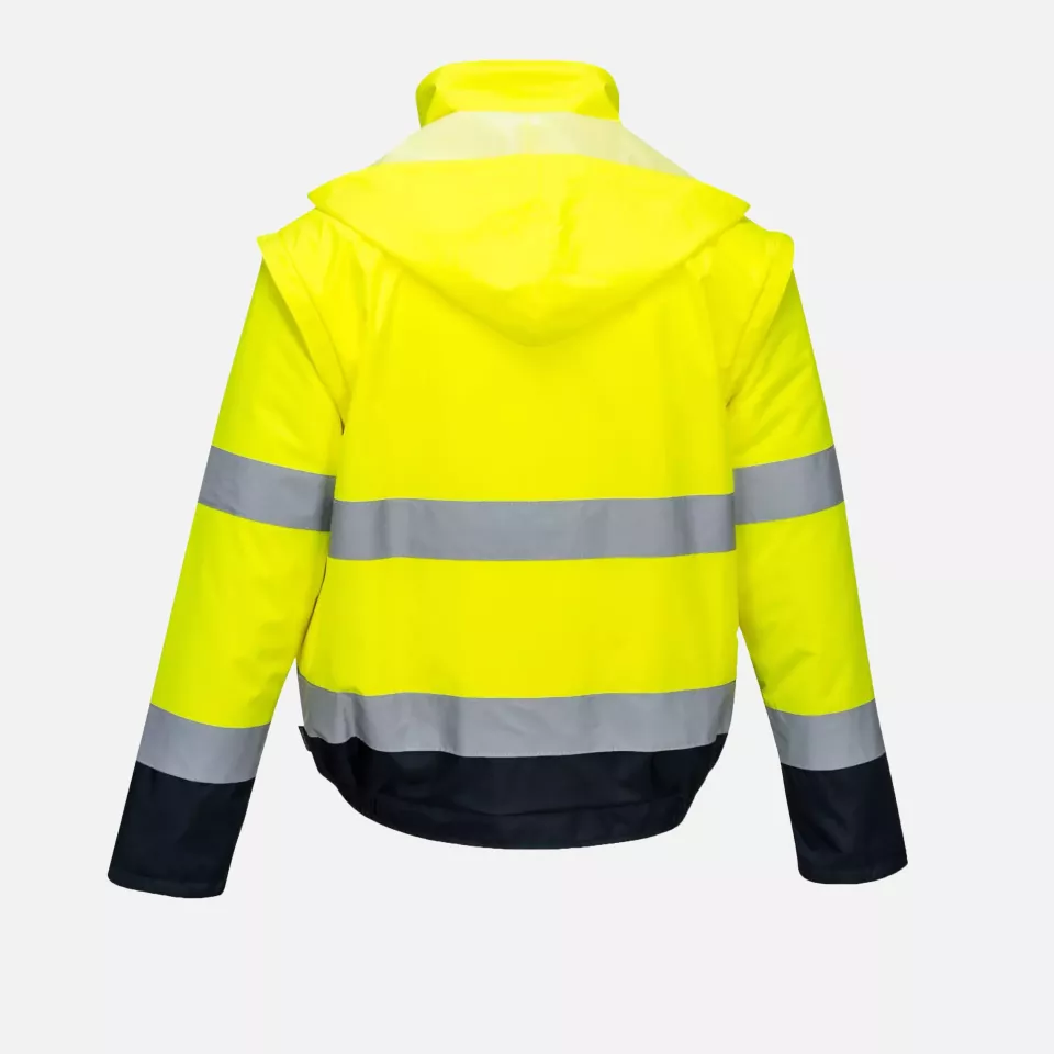 Portwest C464YNR, Hi-Vis 2-in-1 Contrast Essential Lite Bomber Jacket, Yellow/Navy, image 3, gallery thumbnail
