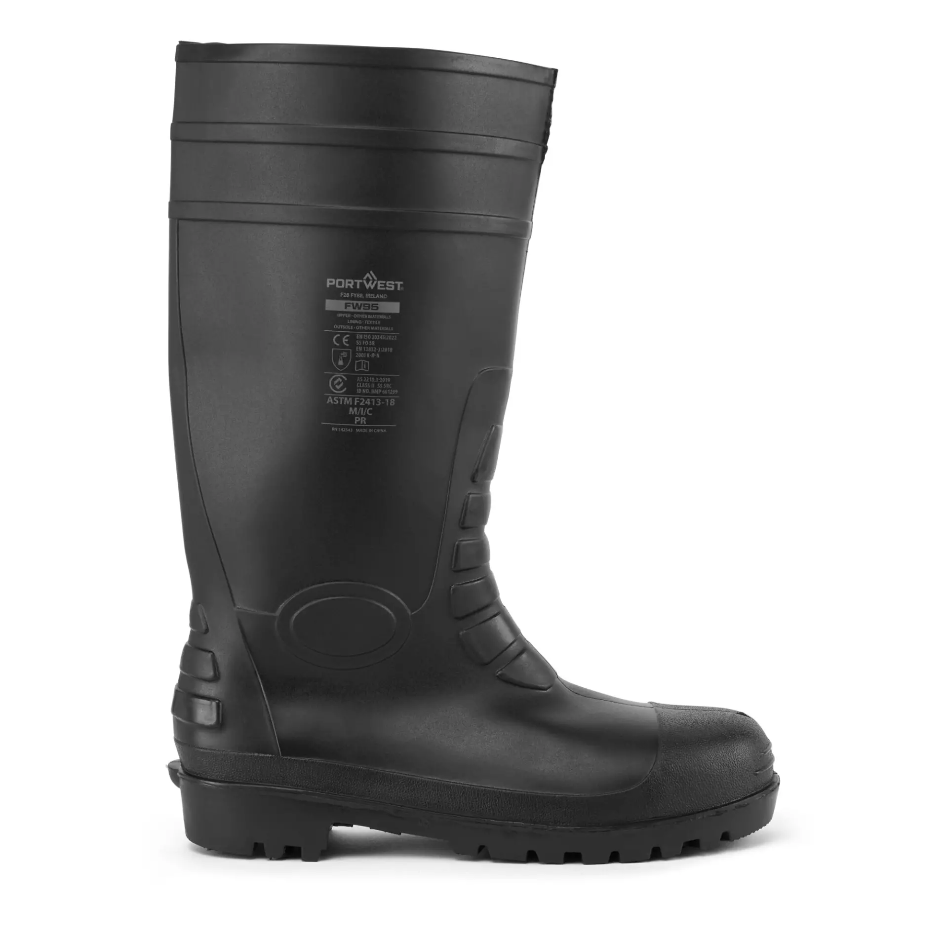 Portwest FW95BKR, Wellington Steel PVC S5 FO, Black, image 1