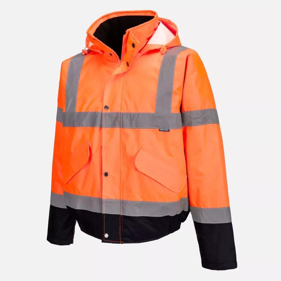 Portwest S266ONR, Hi-Vis Contrast Winter Bomber Jacket, Orange/Navy, image 2, gallery thumbnail