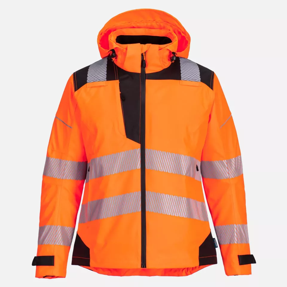 Portwest PW389OBR, PW3 Hi-Vis Women's Rain Jacket, Orange/Black, image 1, gallery thumbnail