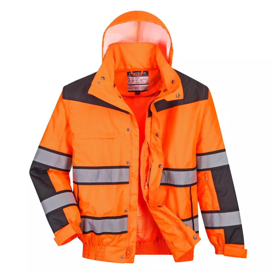 Portwest C466OBR, Hi-Vis 3-in-1 Contrast Winter Bomber Jacket, Orange/Black, image 4, gallery thumbnail