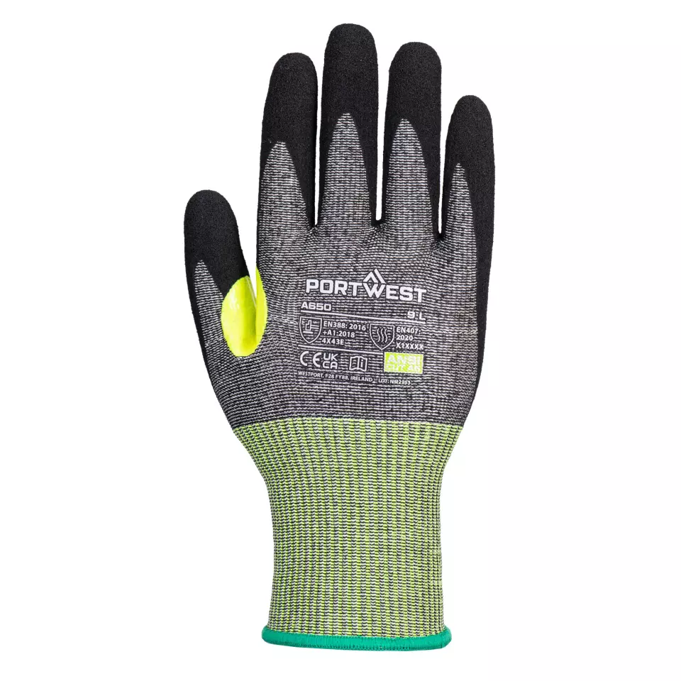 Portwest A650G8R, CS Cut E15 Nitrile Glove, Grey/Black, image 1, gallery thumbnail