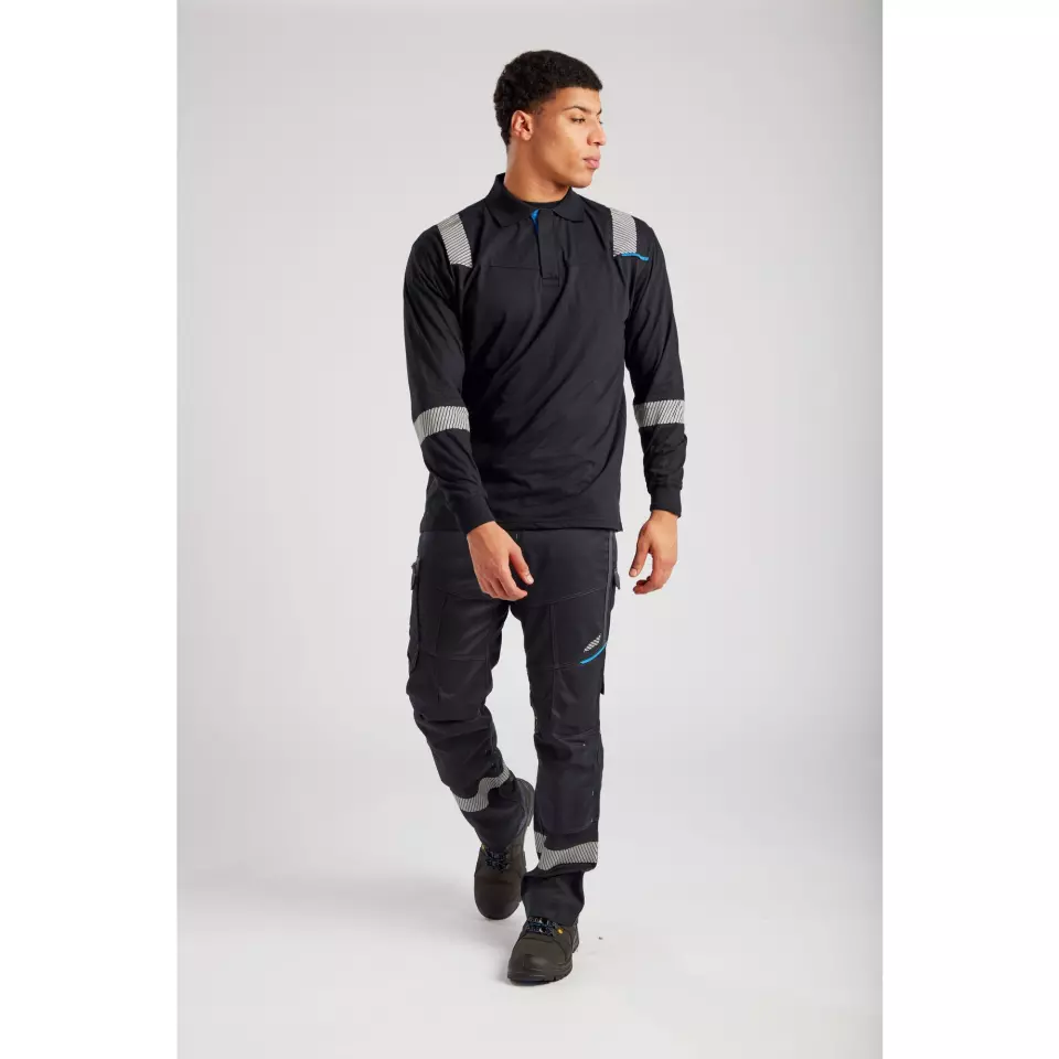 Portwest FR711BKR, WX3 FR Modaflame Long Sleeve Polo, Black, image 4, gallery thumbnail