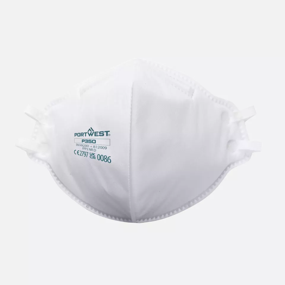 Portwest P350WHR, FFP3 Dolomite Fold Flat Respirator, White, image 1, gallery thumbnail
