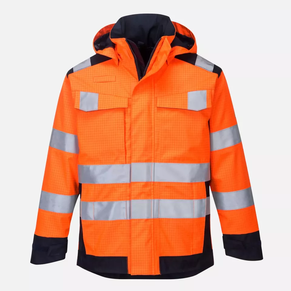 Portwest MV70ONR, Modaflame Rain Multi-Norm Arc Jacke, Orange/Marine, image 1, gallery thumbnail