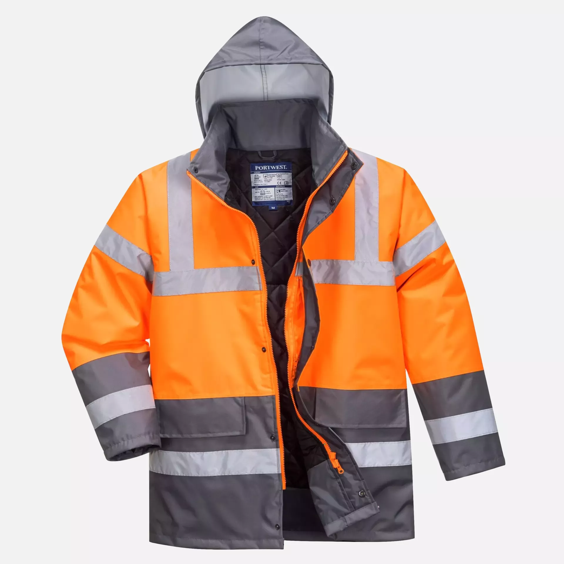 Portwest S467OGY, Hi-Vis Contrast Winter Traffic Jacket, Orange/Grey, image 2
