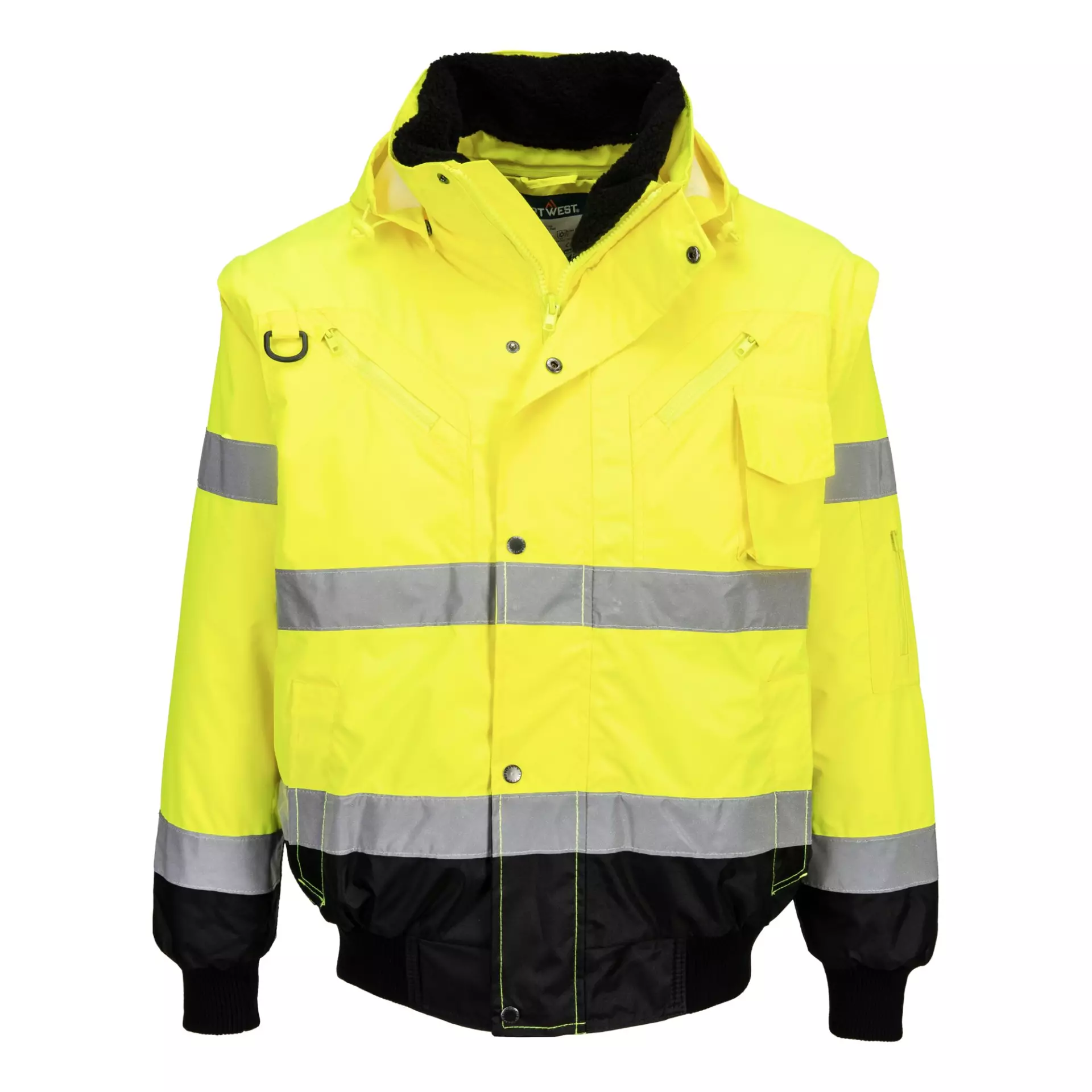 Portwest C465YBR, Hi-Vis 3-in-1 Contrast Bomber Jacket, Yellow/Black, image 1