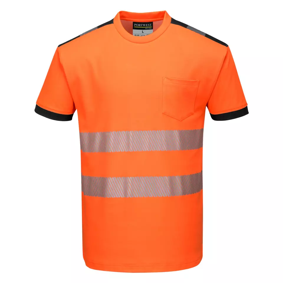 Portwest T181OBR, PW3 Hi-Vis Cotton Comfort T-Shirt S/S, Orange/Black