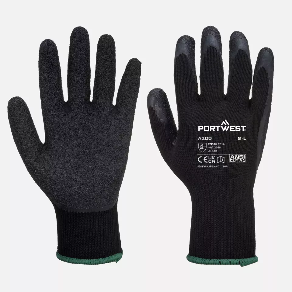 Portwest A100K8R, Grip Glove - Latex, Black, image 2, gallery thumbnail