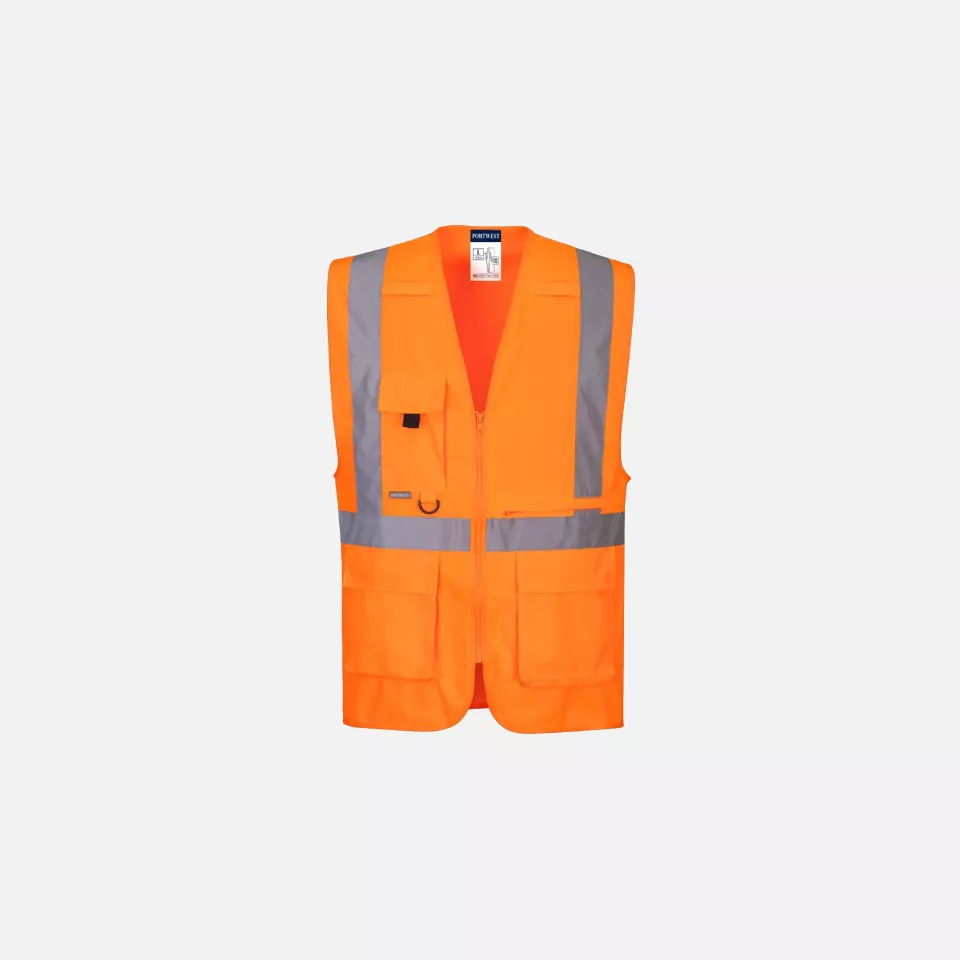 Portwest C357ORR, Hi-Vis Tablet Pocket Executive Vest, Orange, image 1, gallery thumbnail
