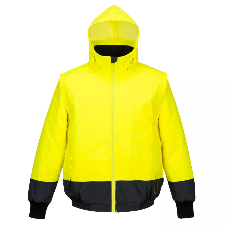 Portwest C464YNR, Hi-Vis 2-in-1 Contrast Essential Lite Bomber Jacket, Yellow/Navy, image 10, gallery thumbnail