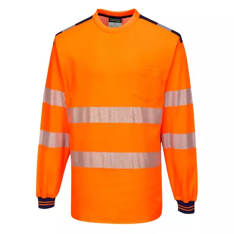  T185ONR, Portwest PW3 Hi-Vis Cotton Comfort T-Shirt L/S, Orange/Navy