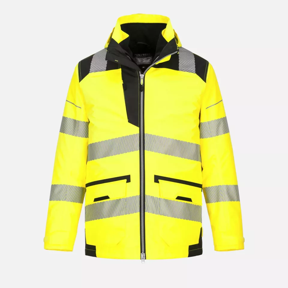 Portwest PW367YBR, PW3 Hi-Vis Breathable 5-in-1 Jacket, Yellow/Black, image 3, gallery thumbnail