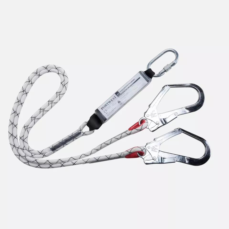 Portwest FP55WHR, Double Kernmantle 1.8m Lanyard With Shock Absorber, White, image 1, gallery thumbnail