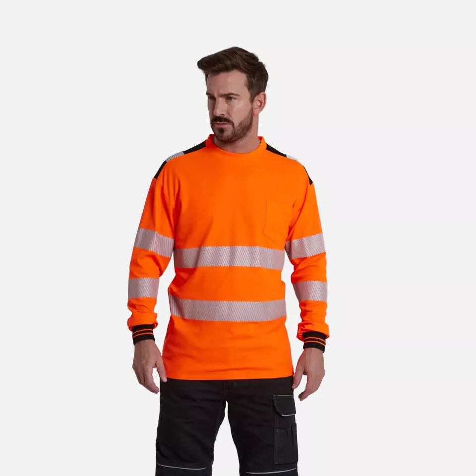 Portwest T185OBR, PW3 Hi-Vis Cotton Comfort T-Shirt L/S, Orange/Black, image 3, gallery thumbnail