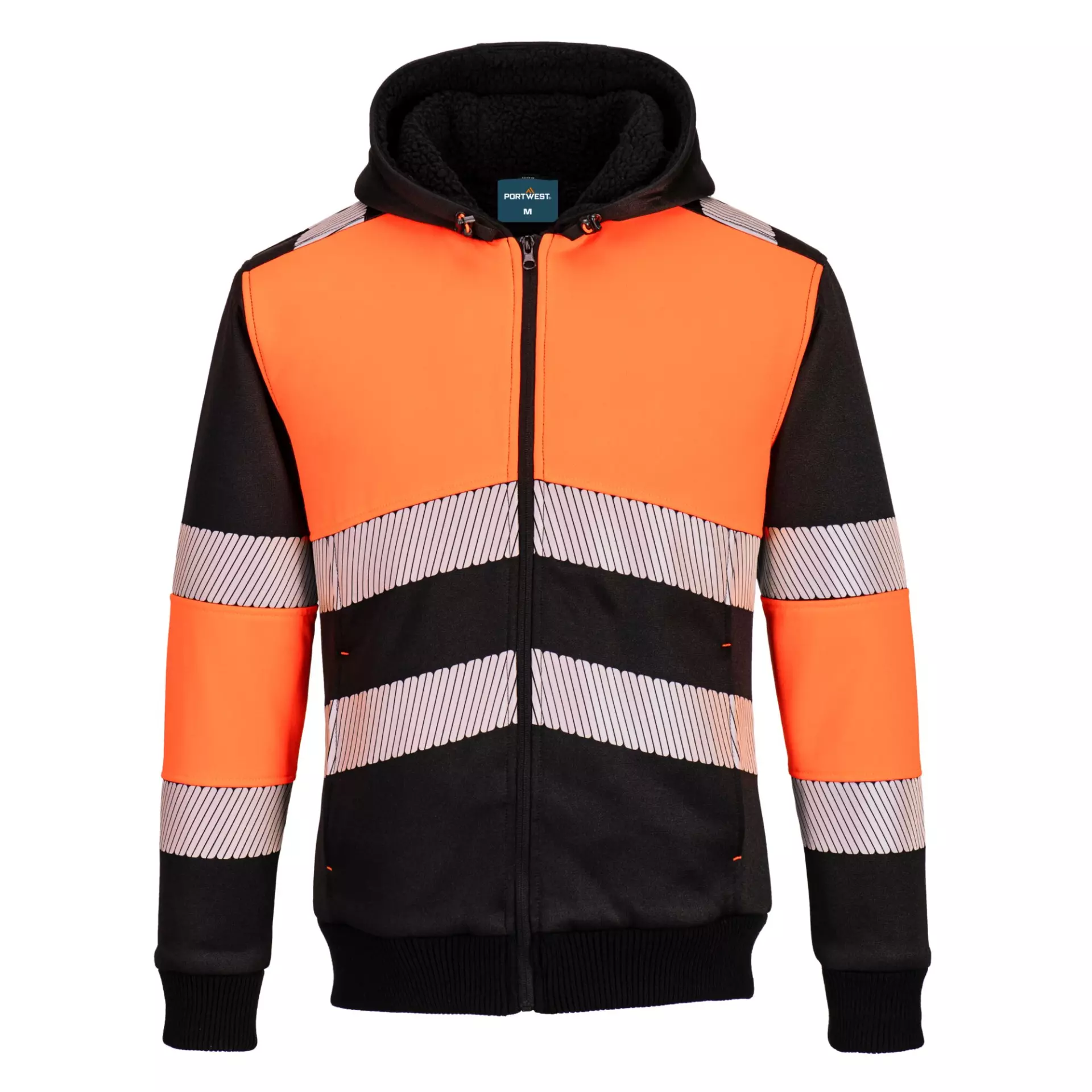 Portwest PW377OBR, PW3 Zipped Class 1 Winter Hoodie, Orange/Black, image 1