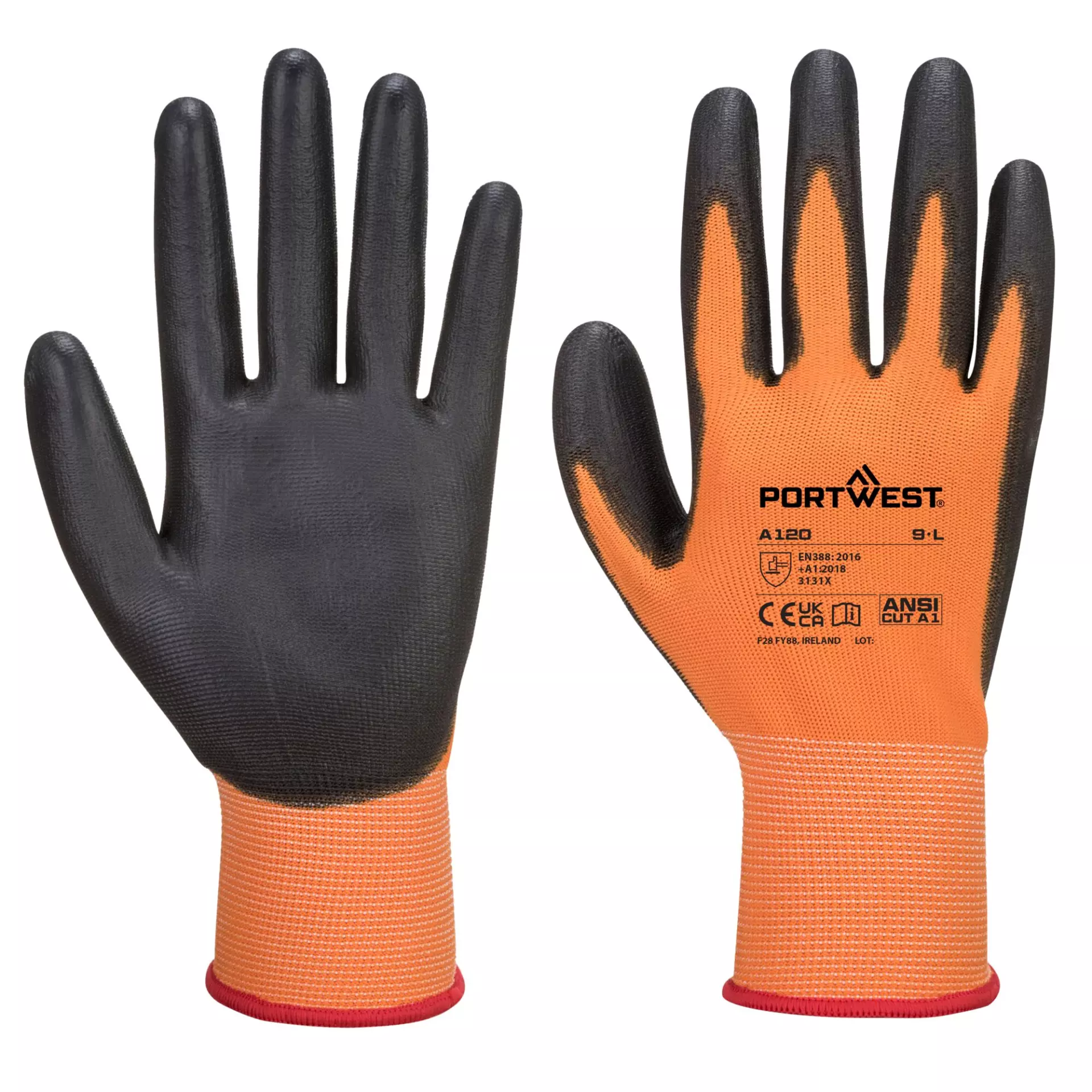 Portwest A120O8R, PU Palm Glove, Orange/Black, image 3