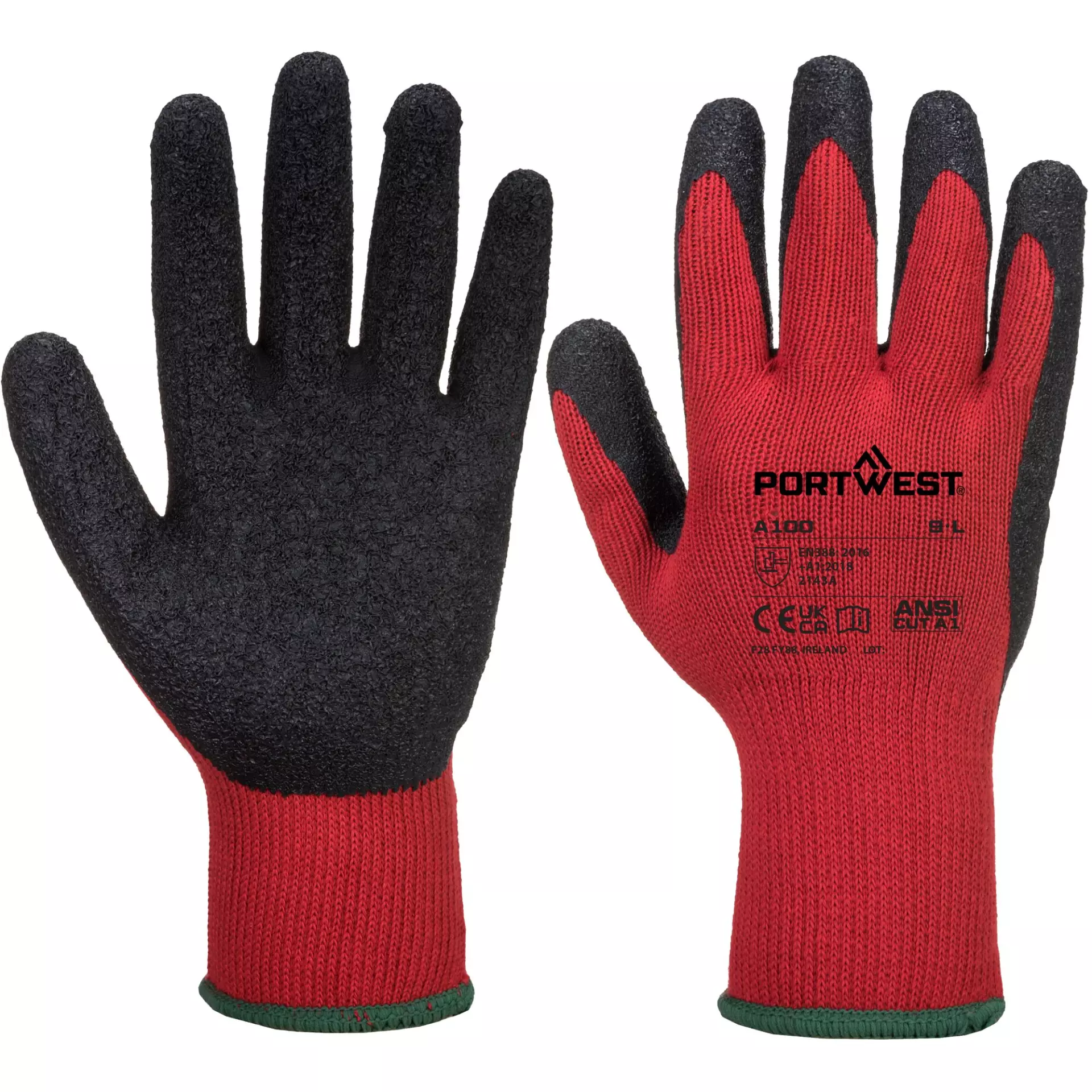 Portwest A100R8R, Grip Glove - Latex, Red/Black, image 3