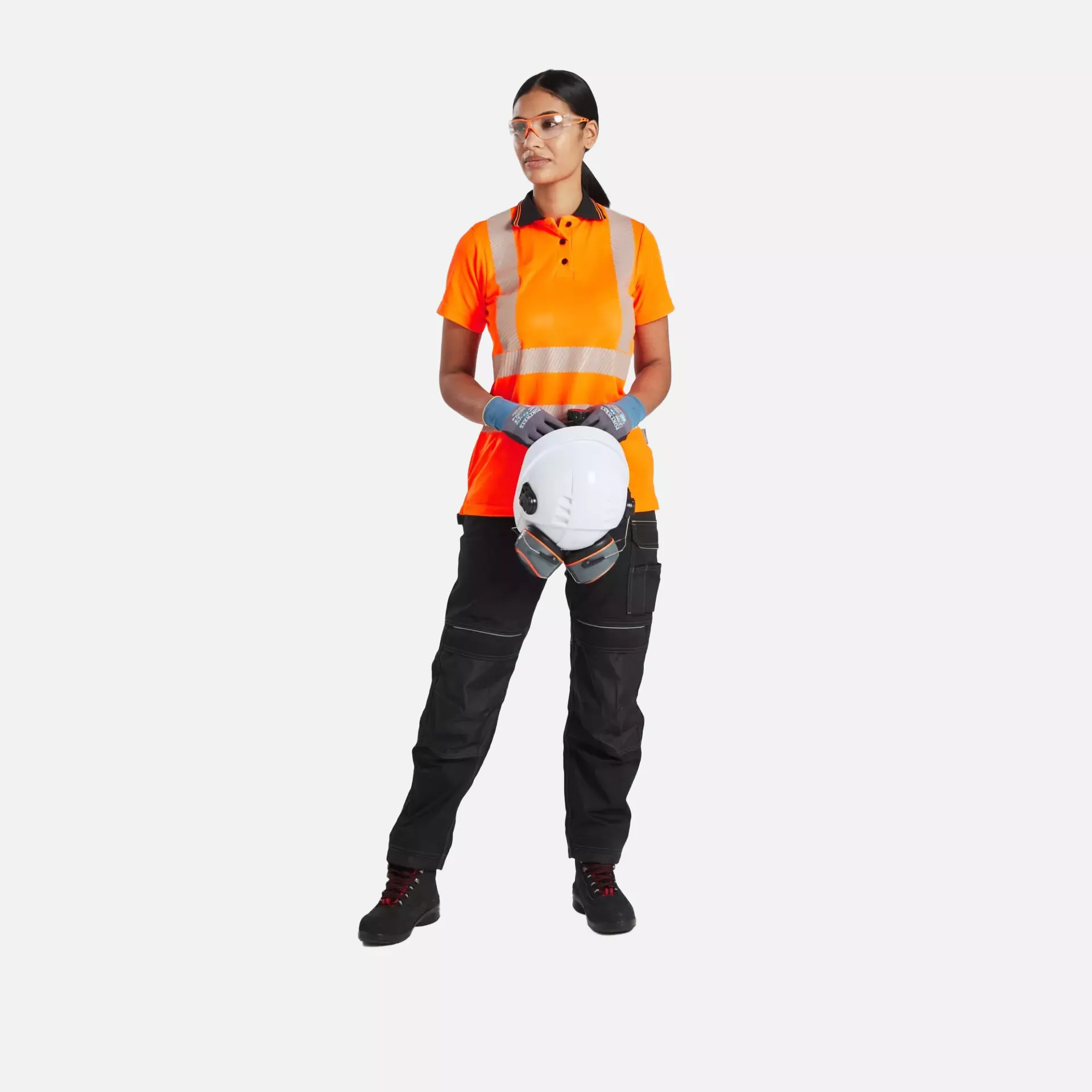 Portwest LW72OBR, Hi-Vis Women's Cotton Comfort Pro Polo Shirt S/S, Orange/Black, image 9