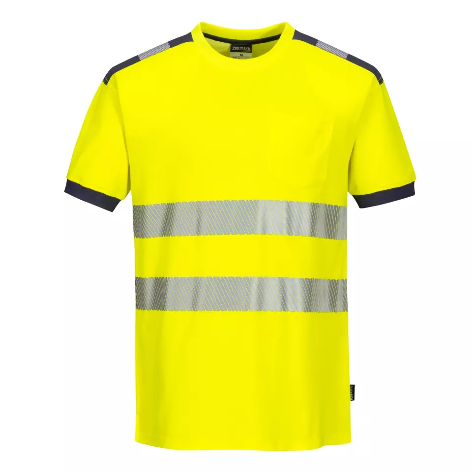 Portwest T181YGY, PW3 Hi-Vis Cotton Comfort T-Shirt S/S, Yellow/Grey, image 1, gallery thumbnail