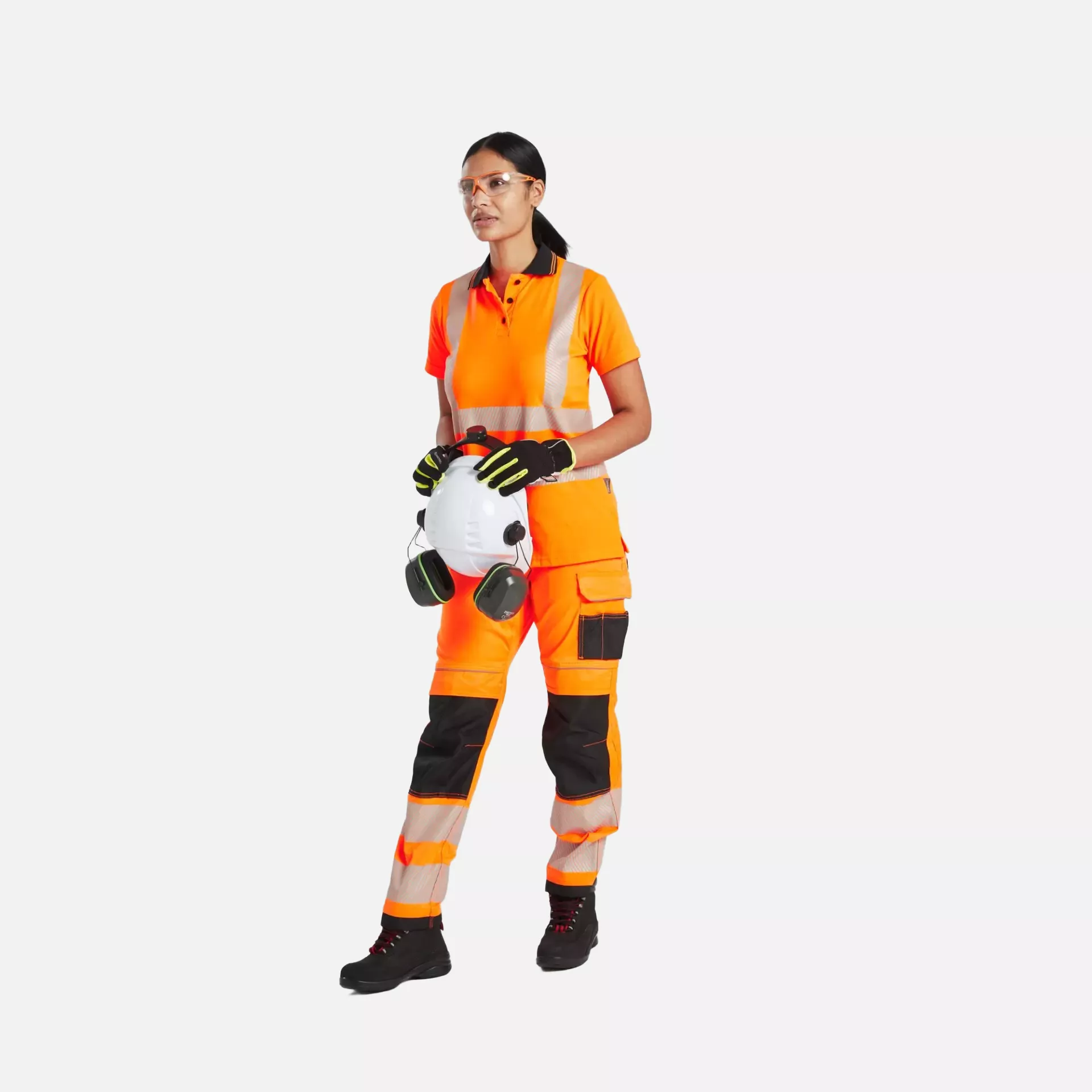 Portwest LW72OBR, Hi-Vis Women's Cotton Comfort Pro Polo Shirt S/S, Orange/Black, image 3