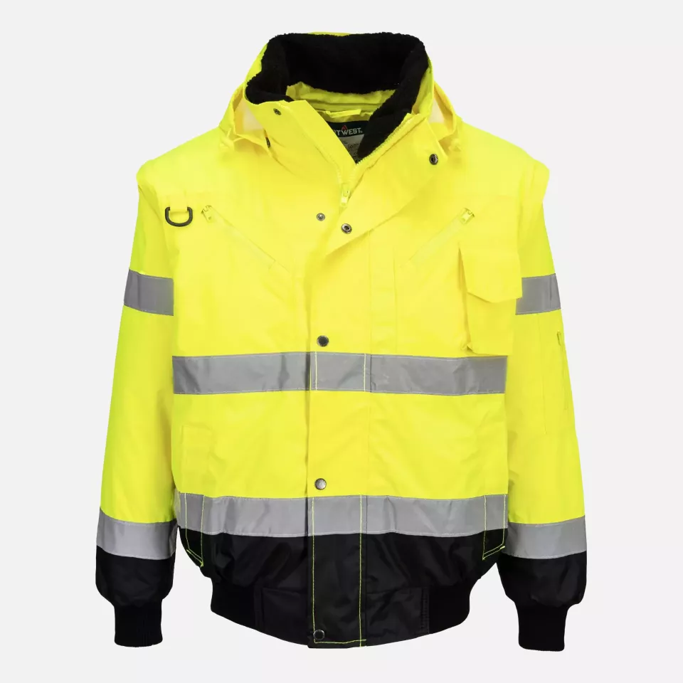 Portwest C465YBR, Hi-Vis 3-in-1 Contrast Bomber Jacket, Yellow/Black, image 1, gallery thumbnail