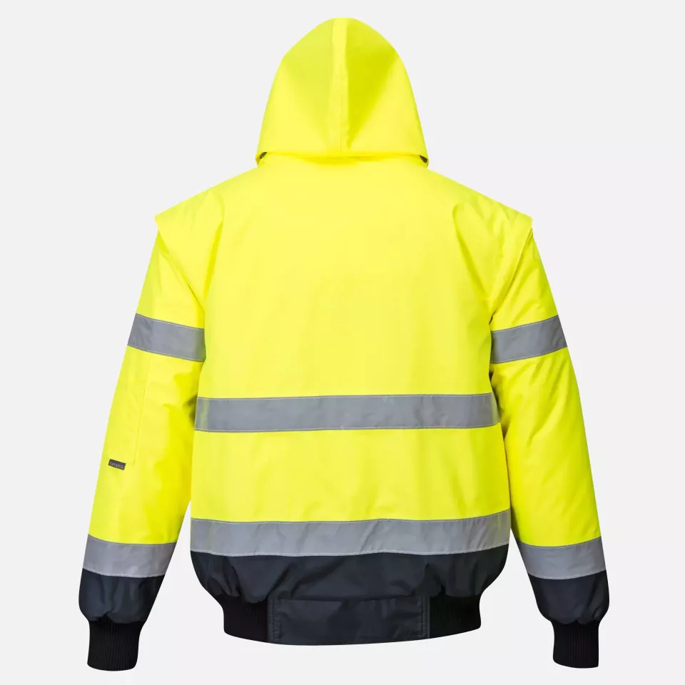 Portwest C465YNR, Hi-Vis 3-in-1 Contrast Bomber Jacket, Yellow/Navy, image 2, gallery thumbnail