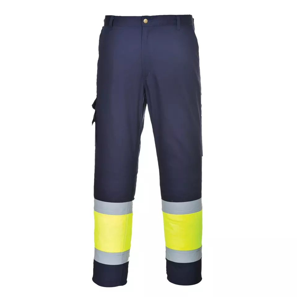 Portwest L049YNR, Hi-Vis Lightweight Contrast Class 1 Service Trousers, Yellow/Navy, image 1, gallery thumbnail