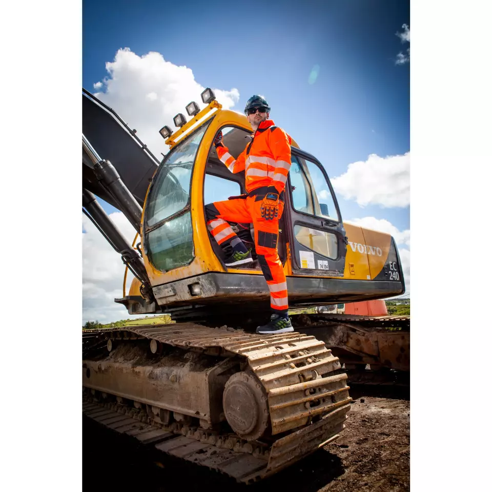 Portwest T501ONR, PW3 Hi-Vis Holster Pocket Work Trousers, Orange/Navy, image 2, gallery thumbnail