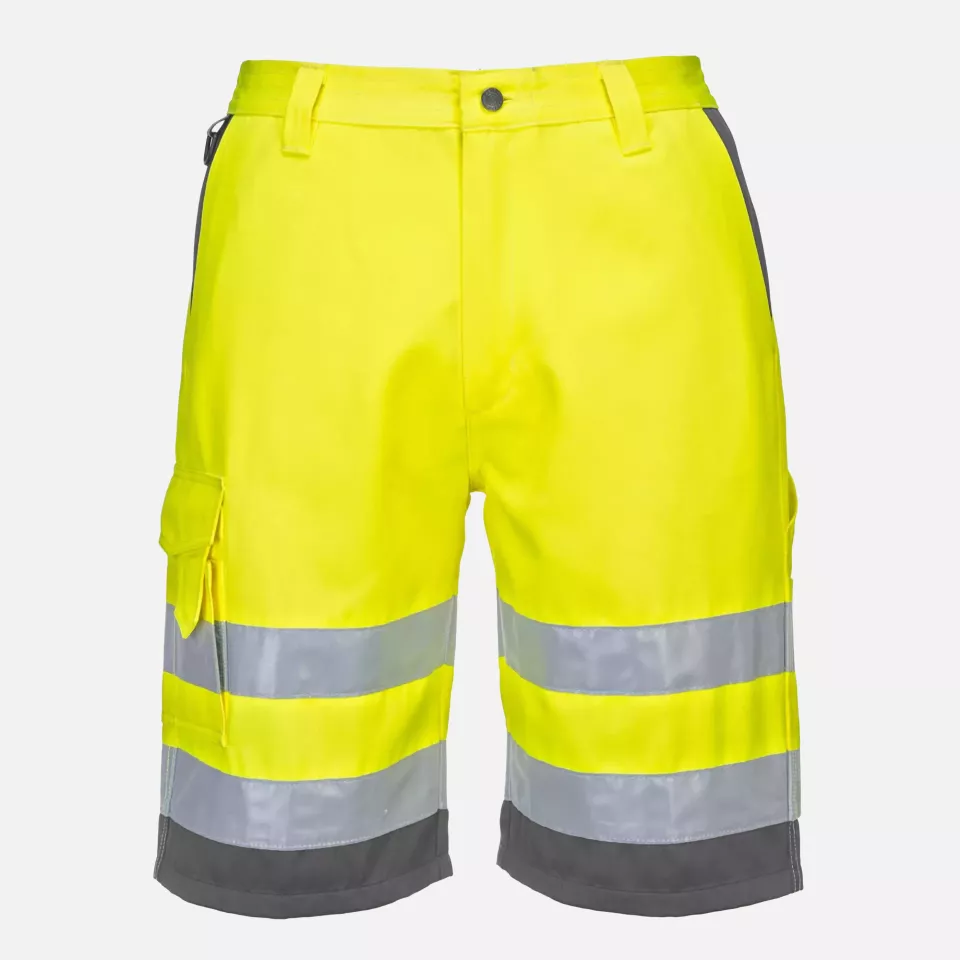 Portwest E043YGY, Hi-Vis Contrast Shorts, Yellow/Grey, image 3, gallery thumbnail