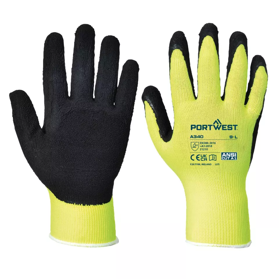 Portwest A340YER, Hi-Vis Grip Glove - Latex, Yellow, image 3, gallery thumbnail