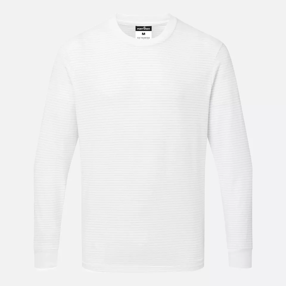 Portwest AS22WHR, Antistatisches ESD-T-Shirt Langarm, Weiß, image 1, gallery thumbnail