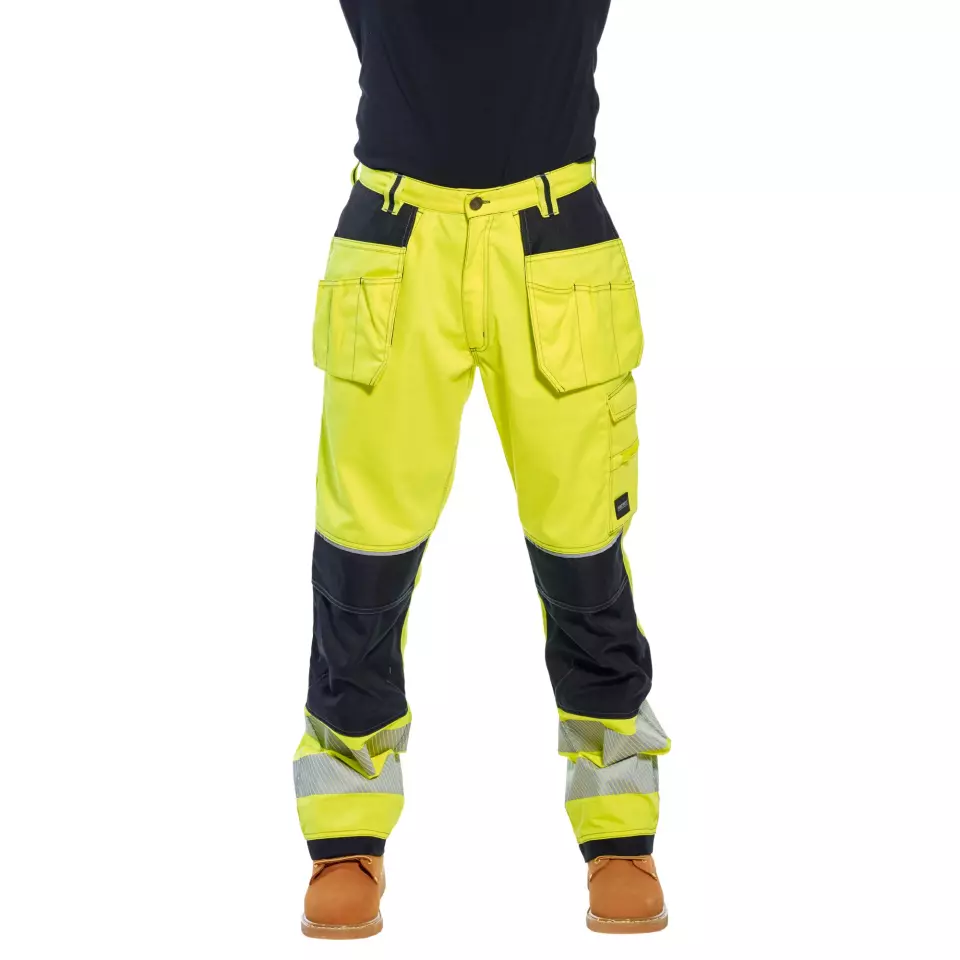 Portwest T501YBR, PW3 Hi-Vis Holster Pocket Work Trousers, Yellow/Black, image 2, gallery thumbnail