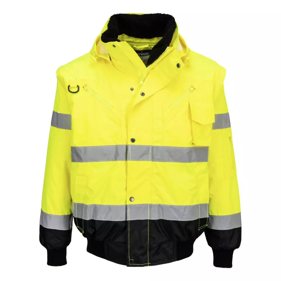 Portwest C465YBR, Hi-Vis 3-in-1 Contrast Bomber Jacket, Yellow/Black, image 1, gallery thumbnail