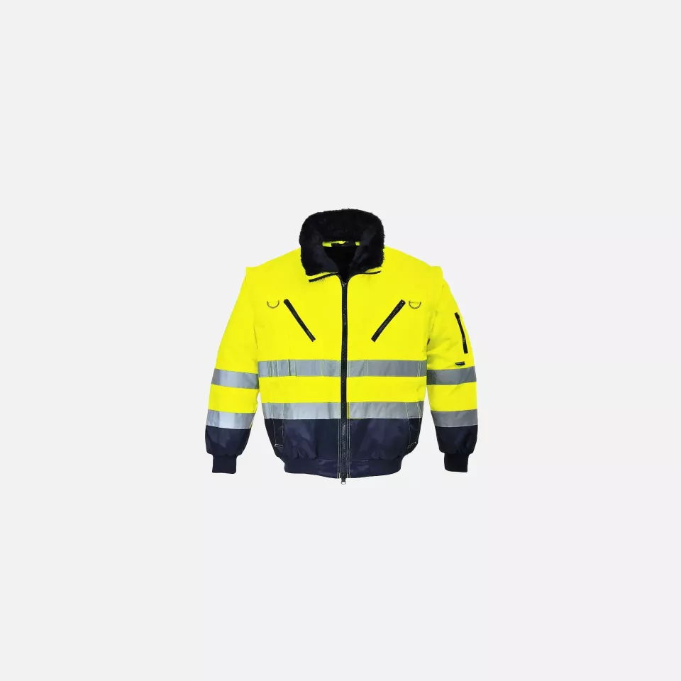 Portwest PJ50YNR, Hi-Vis 3-in-1 Contrast Pilot Jacket, Yellow/Navy, image 1, gallery thumbnail
