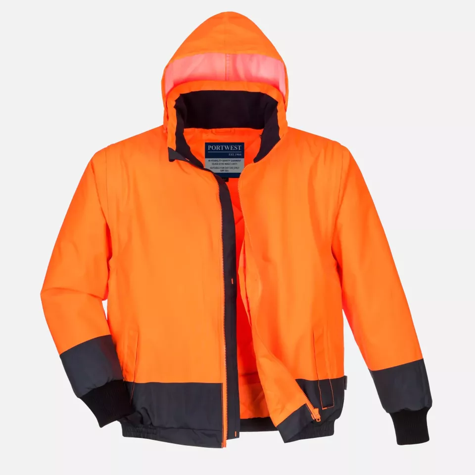 Portwest C464ONR, Hi-Vis 2-in-1 Contrast Essential Lite Bomber Jacket, Orange/Navy, image 2, gallery thumbnail