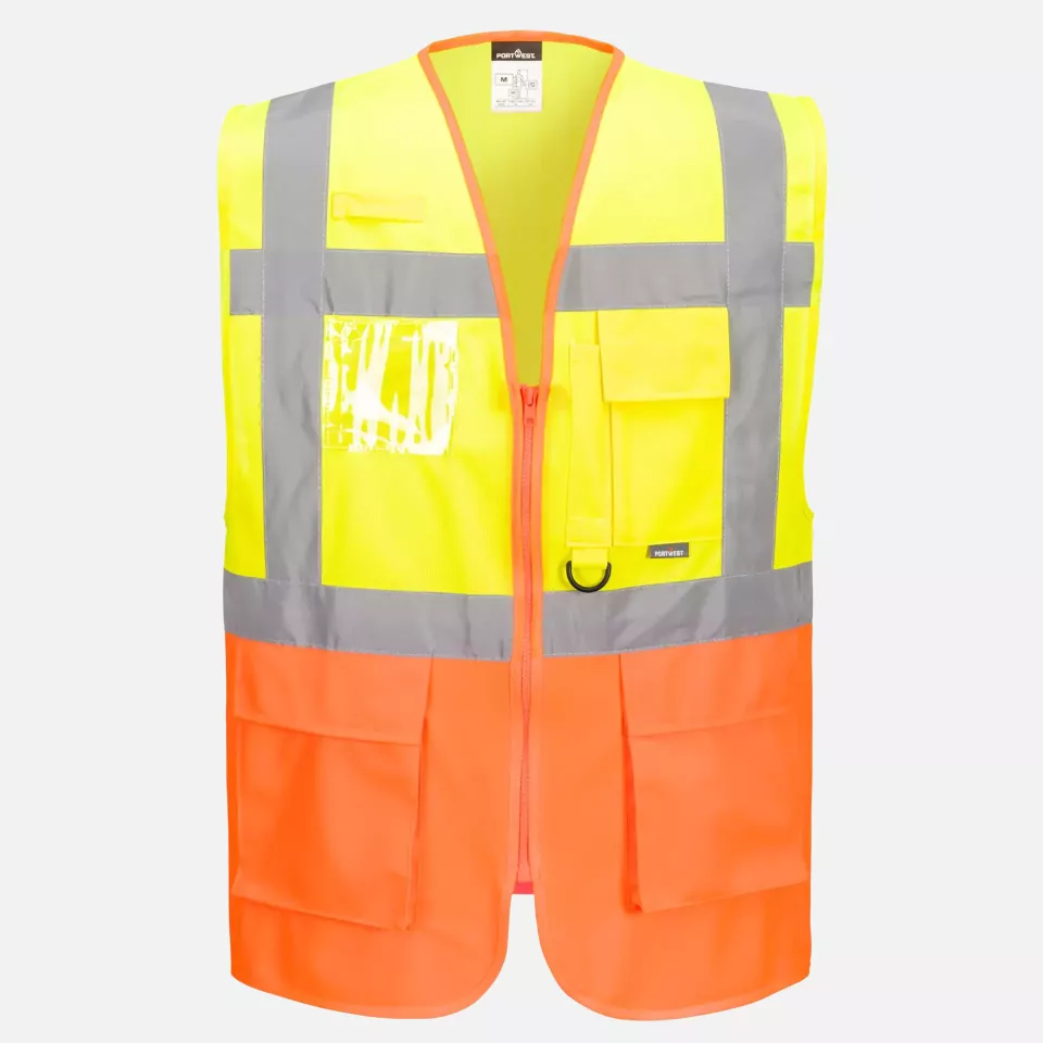 Portwest S376YOR, Prague Hi-Vis Executive Vest, Yellow/Orange, image 1, gallery thumbnail