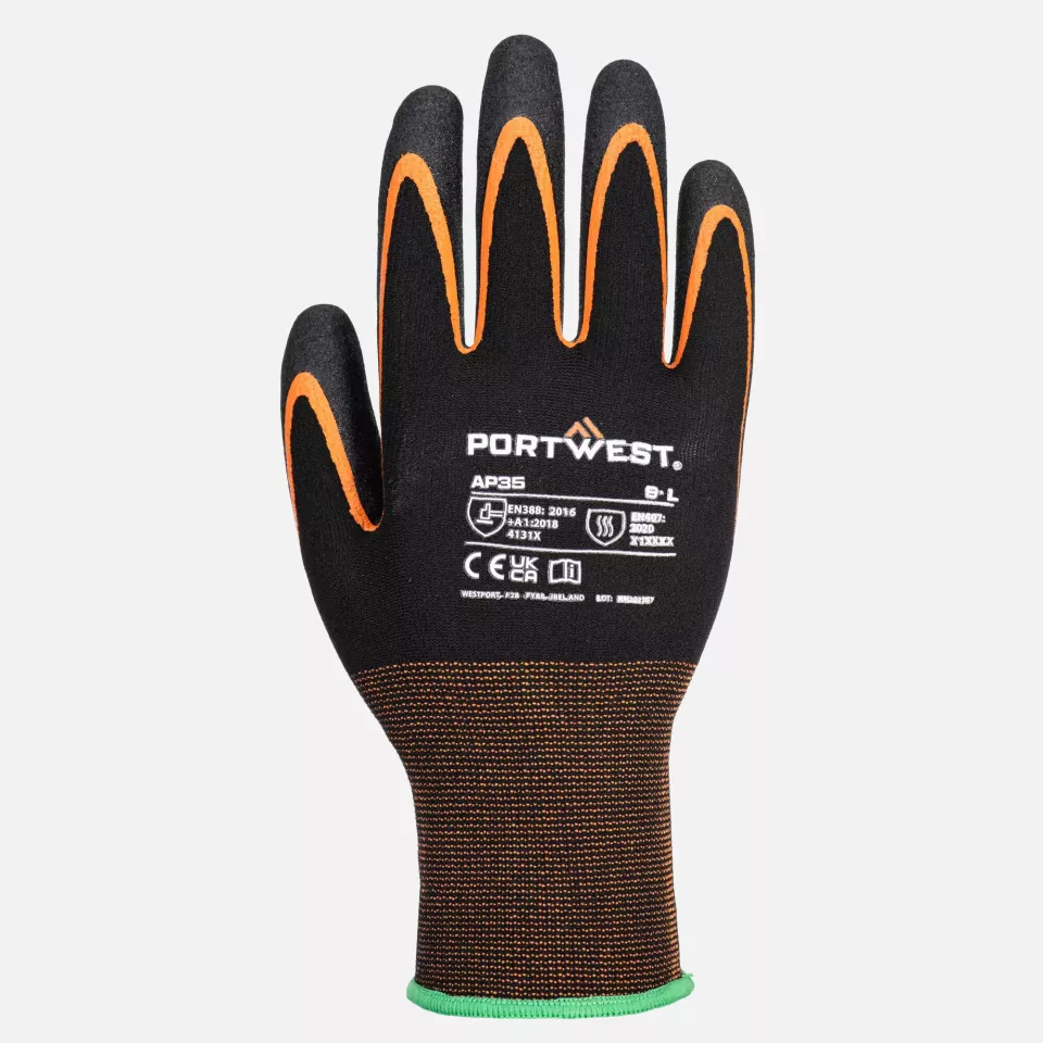 Portwest AP35K1R, Grip 15 Nitrile Double Palm Glove, Black/Orange, image 1, gallery thumbnail
