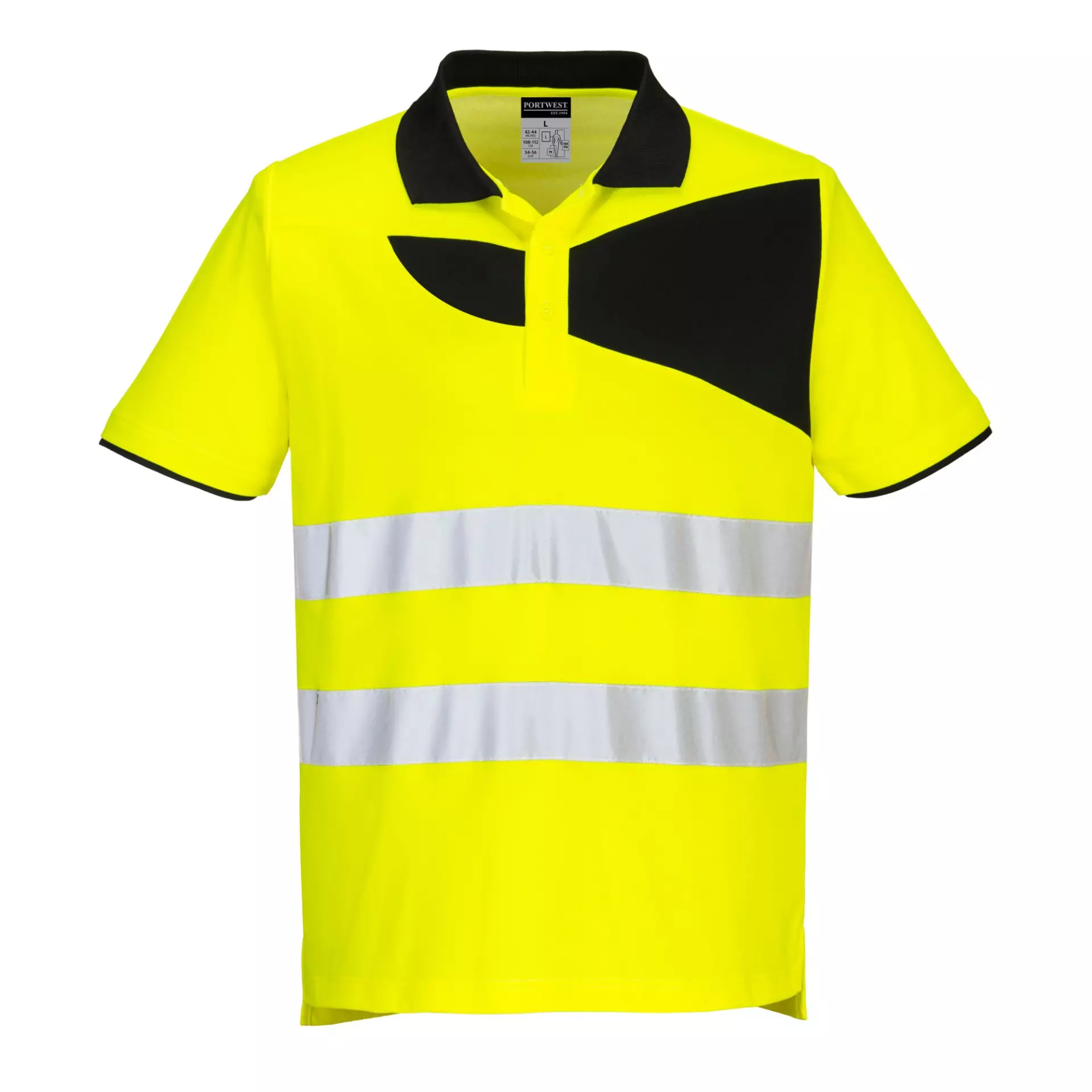 Portwest PW212YBR, PW2 Hi-Vis Cotton Comfort Polo Shirt S/S, Yellow/Black, image 1