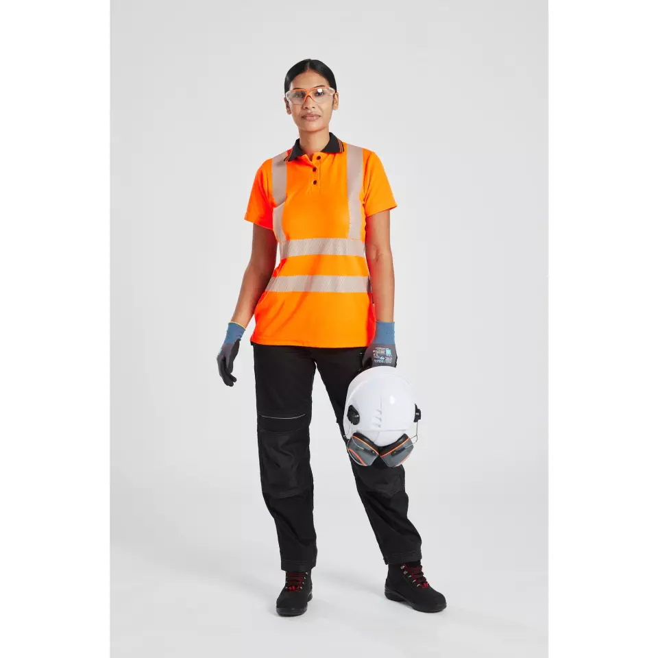 Portwest LW72OBR, Hi-Vis Women's Cotton Comfort Pro Polo Shirt S/S, Orange/Black, image 6, gallery thumbnail