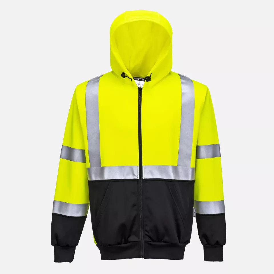 Portwest B315YBR, Hi-Vis Contrast Zipped Hoodie, Yellow/Black, image 1, gallery thumbnail