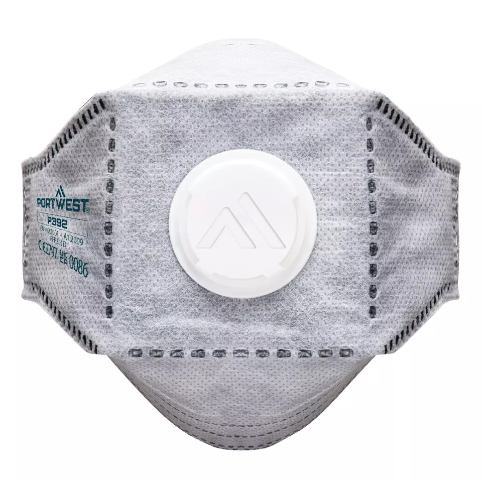 Portwest P392WHR, EAGLE FFP3 Valved Carbon Fold Flat Respirator, White, image 1, gallery thumbnail