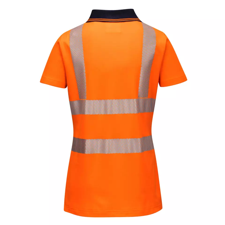 Portwest LW72OBR, Hi-Vis Women's Cotton Comfort Pro Polo Shirt S/S, Orange/Black, image 2, gallery thumbnail