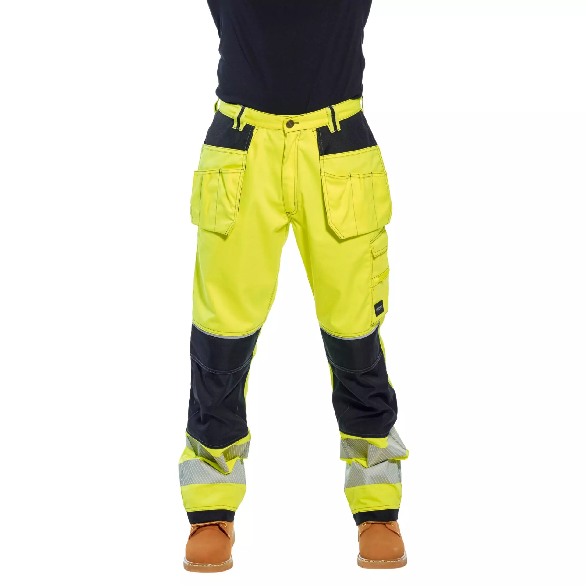 Portwest T501YBR, PW3 Hi-Vis Holster Pocket Work Trousers, Yellow/Black, image 2