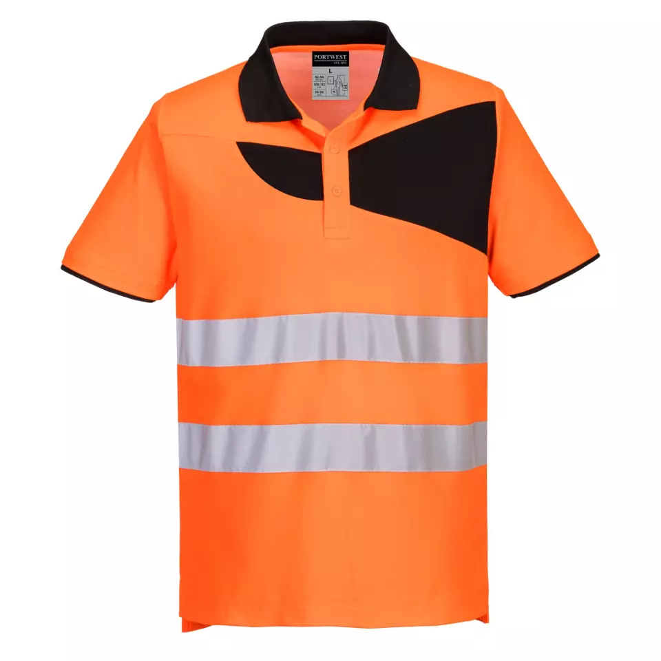 Portwest PW212OBR, PW2 Hi-Vis Cotton Comfort Polo Shirt S/S, Orange/Black, image 1, gallery thumbnail